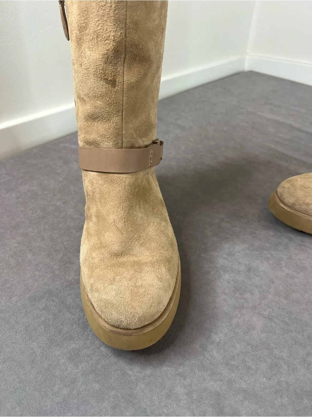 Women’s Tan Suede Shearling Mid-Calf Boots